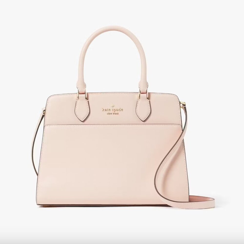 madison saffiano med satchel- conch pink